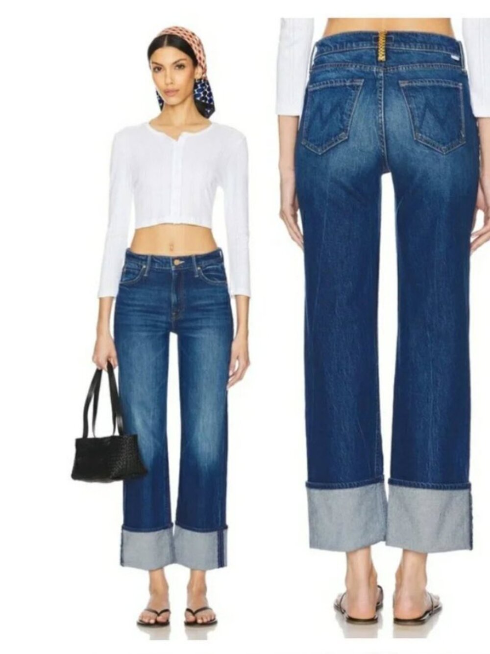 MOTHER Checkerboard Duster Flood Cuff Jeans 26 Bunny Hop Wide Cuff